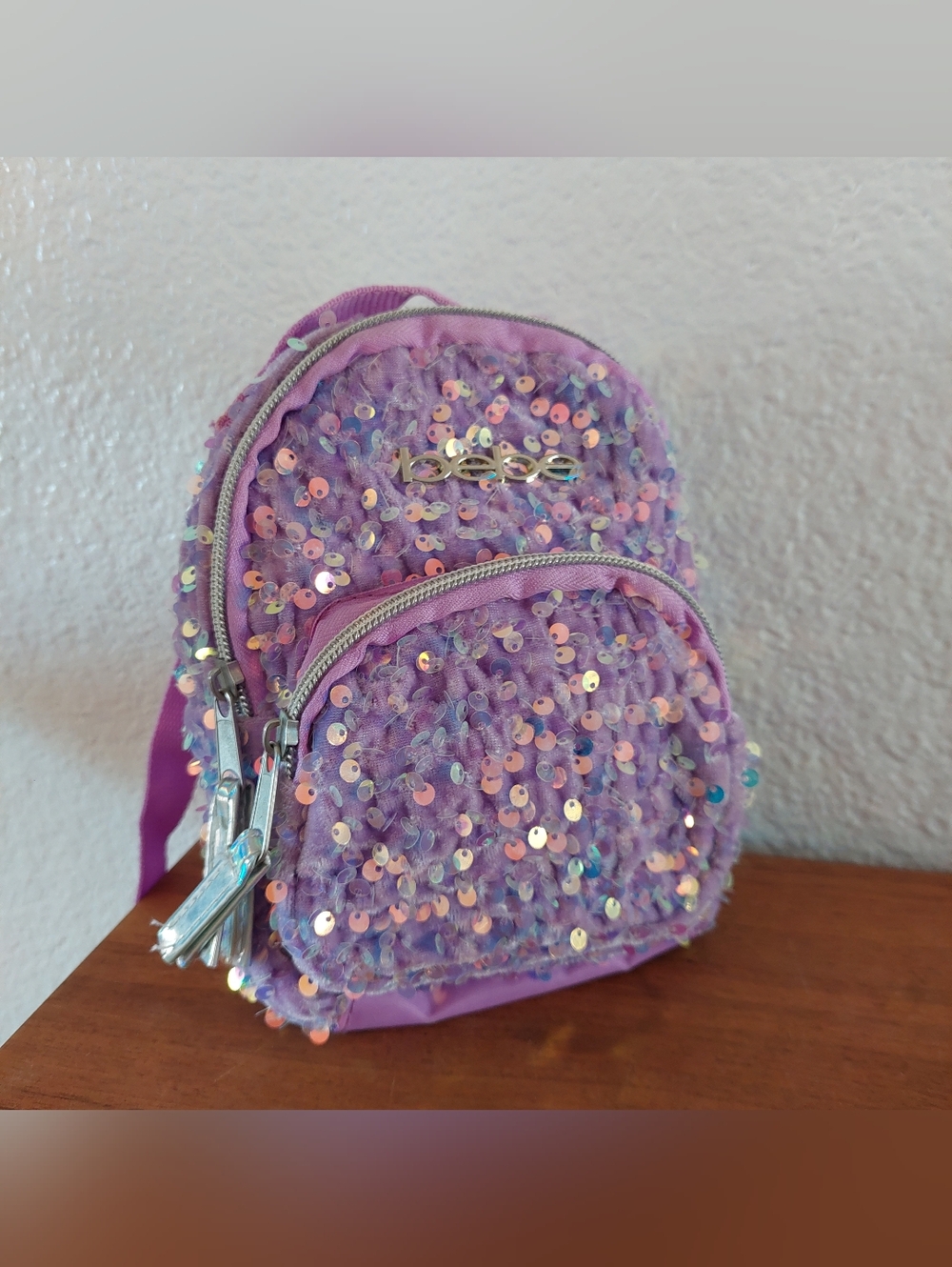 Y2k Bebe Purple Sequin Mini Backpack Purse Cute Sparkle Accessory
